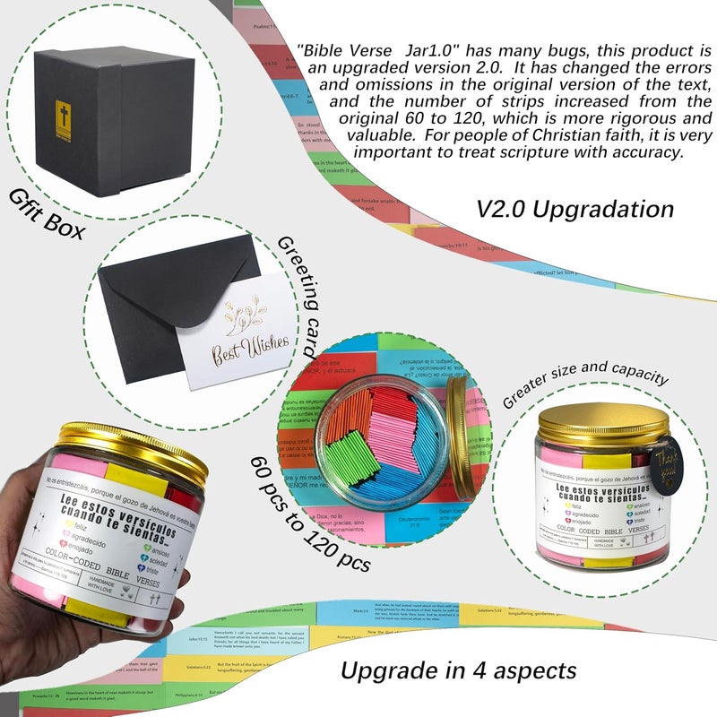 CODINOO Large Size Spanish Bible Verse Jar en español,Inspirational Verses Card 120pcs,Christian Gifts For Women Men,Bible Verses Flask in Spanish,Biblical Religious Gifts,Regalos Cristianos para Mujer - Image 3